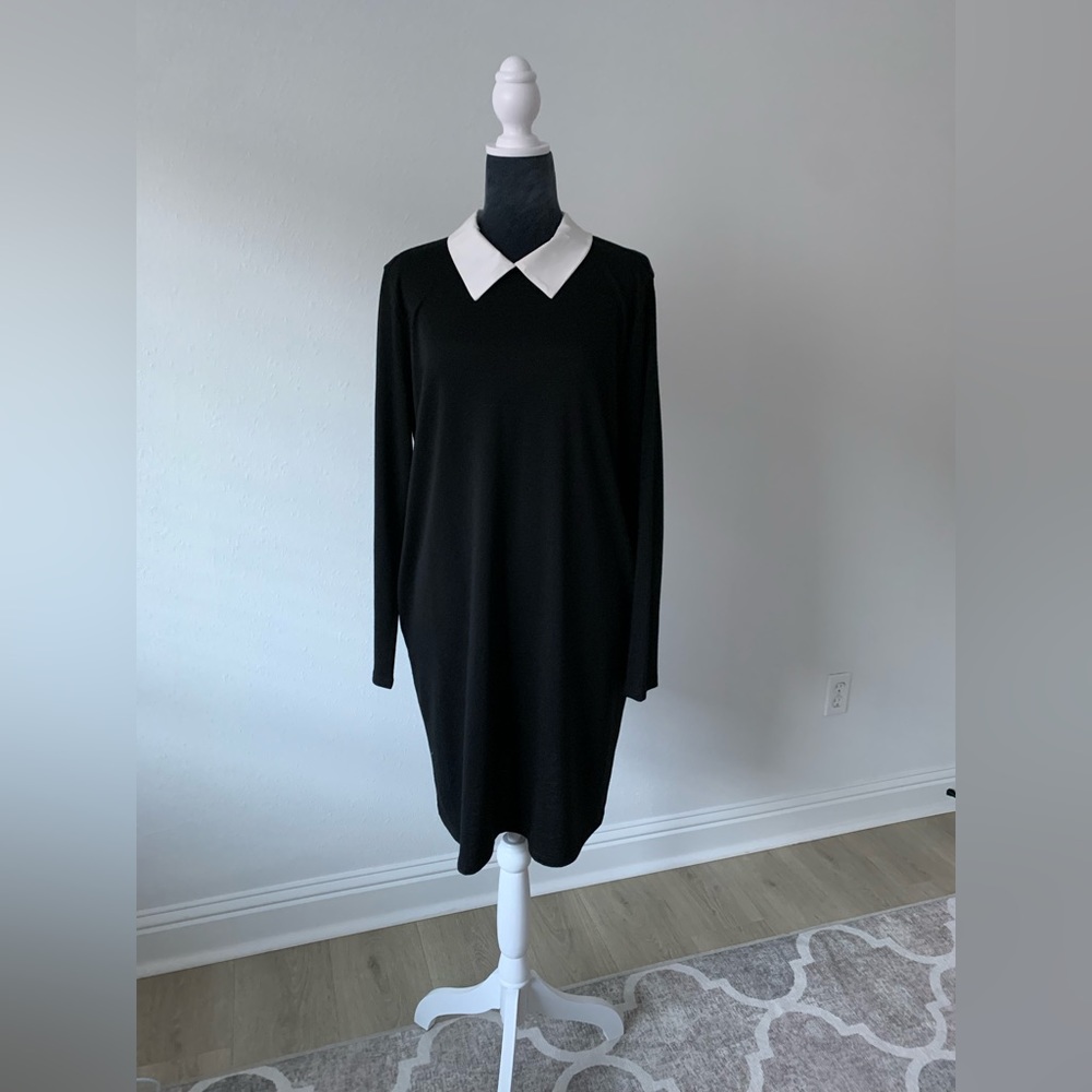 Miracleberry Black Long sleeve Dress With White Collar